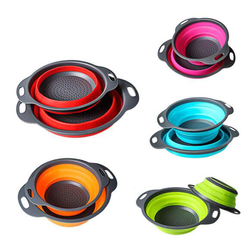 2pcs/set collapsible  Asphalt Circular silicone Telescopic Water Basket Easy To Clean Fruit Basket Storage Baskets